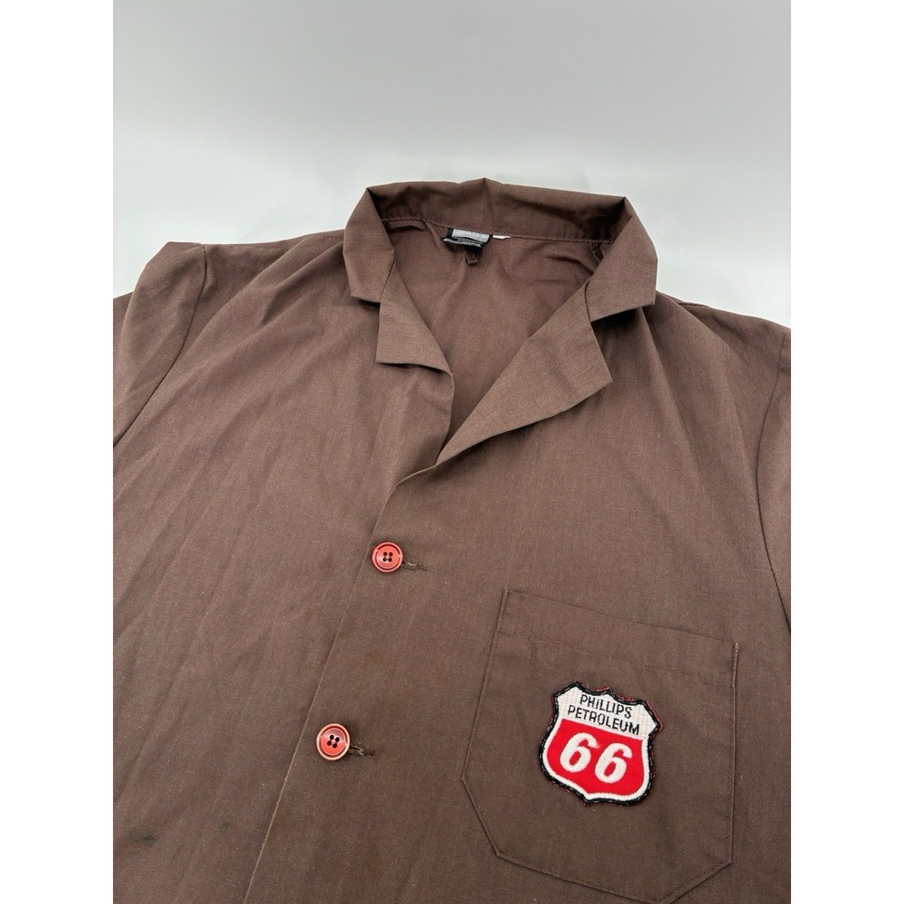 VNTG 70's Phillips 66 Mechanic Shop Coat Sears Work Brown Size Large Chore USA - Picture 3 of 8